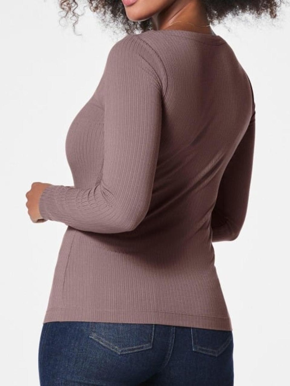 SPANX Ribbed Long-Sleeve Top in Mauve Taupe Size S - Picture 3 of 7